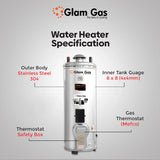 Glam Gas Water Heater | Water Heater | Geyser | 50 Gallon Stainless Steel 8x8 Gauge