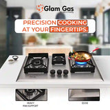 D-Cut, Blue & Black Berry 3 Burner Hob | Stainless Steel Gas Stove for Modern Kitchens