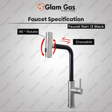 Glam Gas Faucet Rain-12 Black | Nalka | Tuti | Nal | Nalka