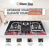 Glam Gas Hob | Tempered Glass | 3 Burner | Kitchen Stove | Gas Stove