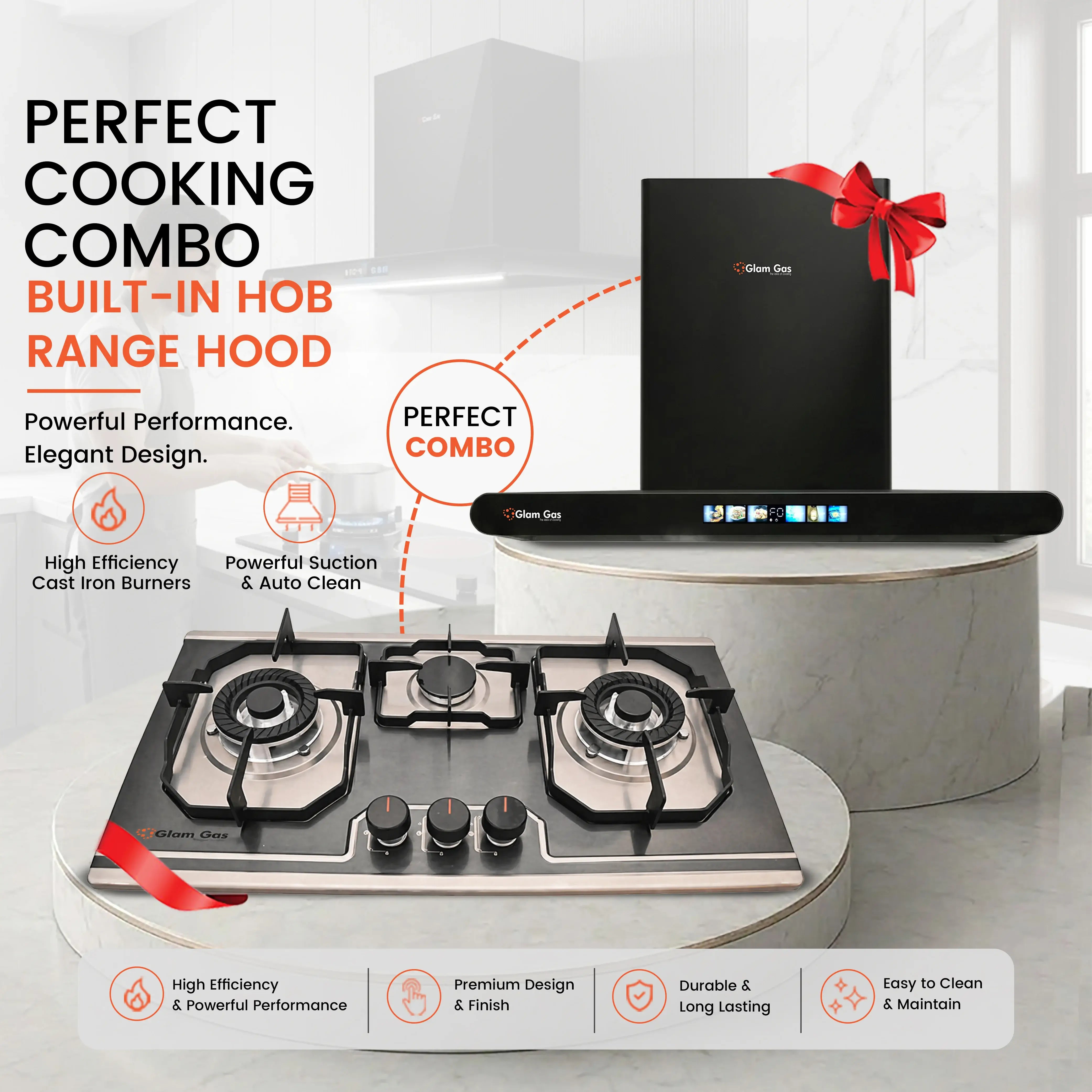 Glam Gas 2 in 1 Combo Pack Built-In Hob and Range Hood matching kitchen bundle price Pakistan