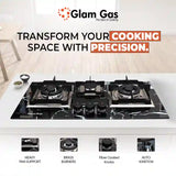 Glam Gas Hob | Tempered Glass | 3 Burner | Kitchen Stove | Gas Stove