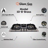 Glam Gas Hob | GG-10 Brass | Stainless Steel | 3 Burner | Kitchen Stove | Gas Stove