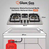Glam Gas Hob | Flora | Stainless Steel | 3 Burner | Kitchen Stove | Gas Stove