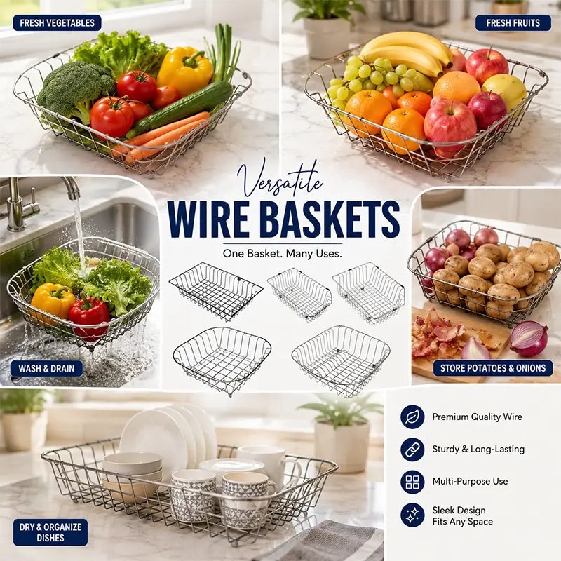 Glam Gas Versatile Kitchen Wire Basket Multi-Purpose Steel Storage Vegetable Fruit Drain Pakistan