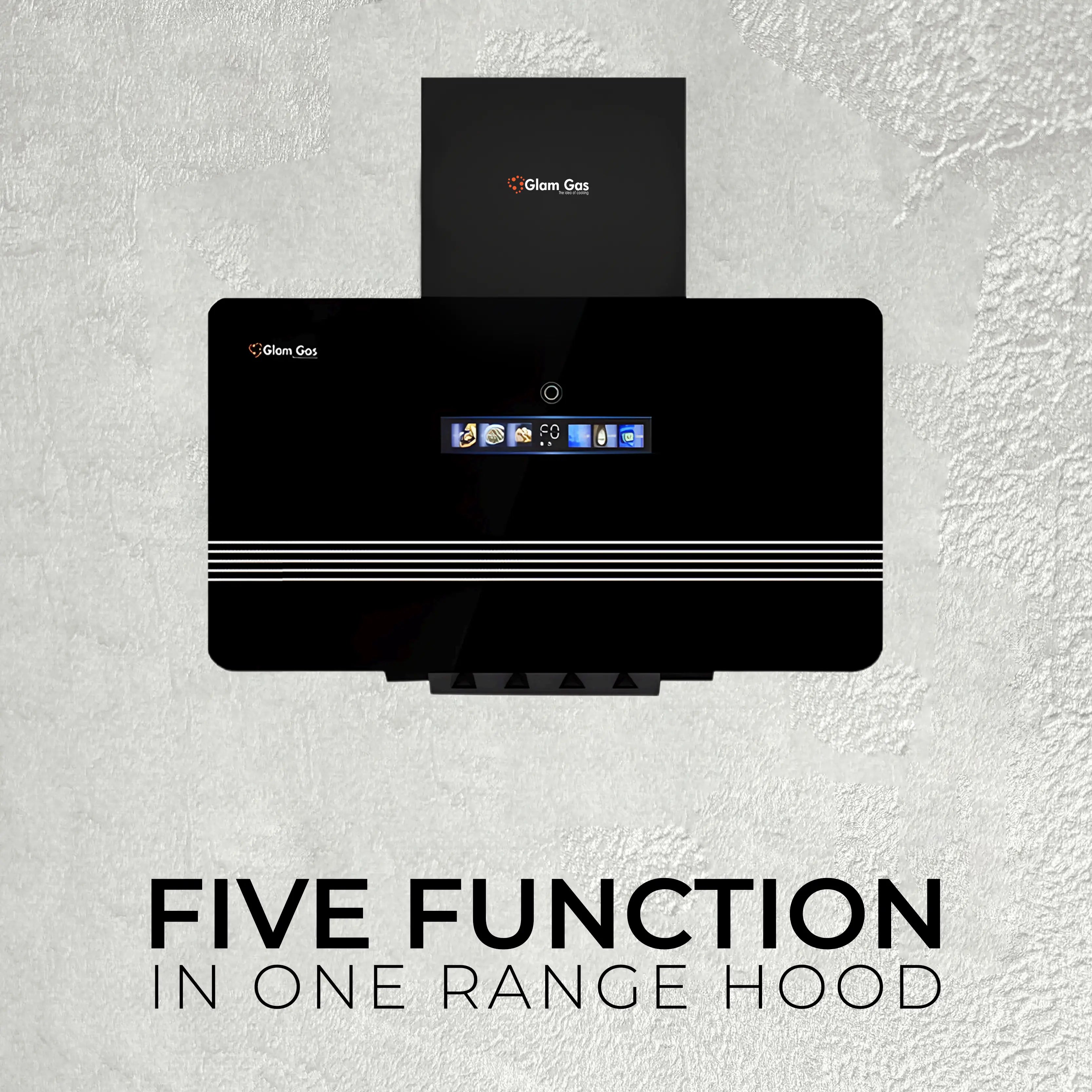 Glam Gas Orbit 12 range hood in Pakistan with touch control panel and multi function smoke extraction