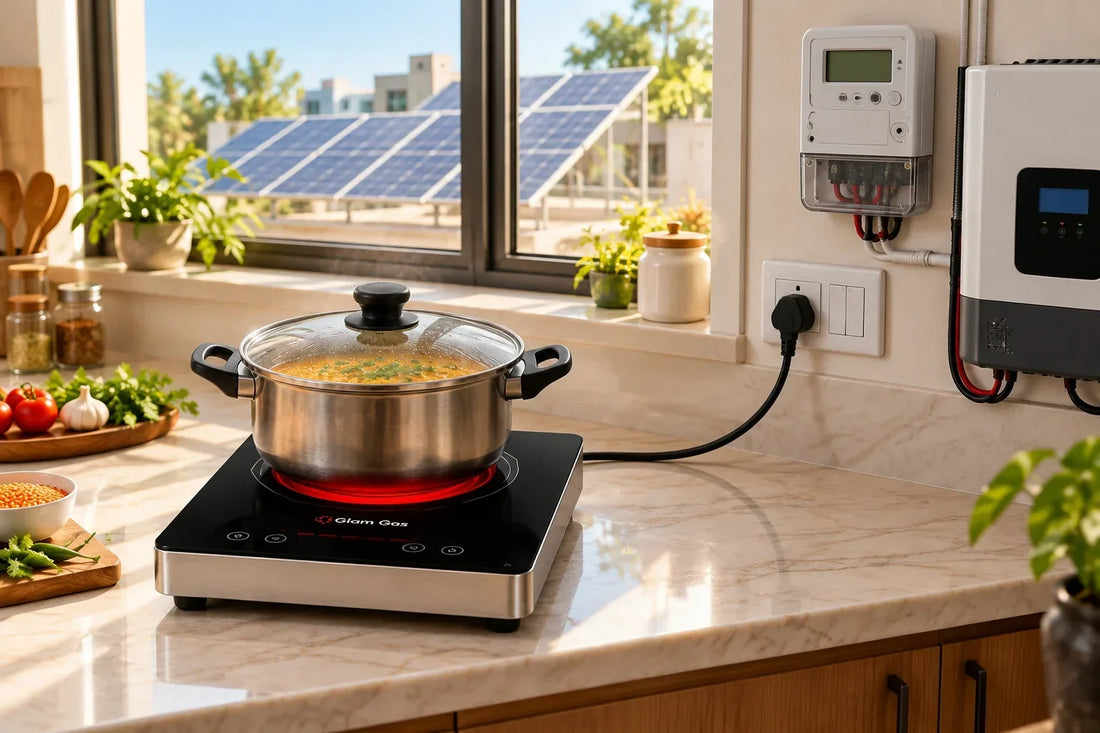 Glam Gas Hot Glow-912 electric stove electricity consumption with meter, inverter and solar panels