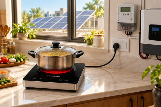 Glam Gas Hot Glow-912 electric stove electricity consumption with meter, inverter and solar panels