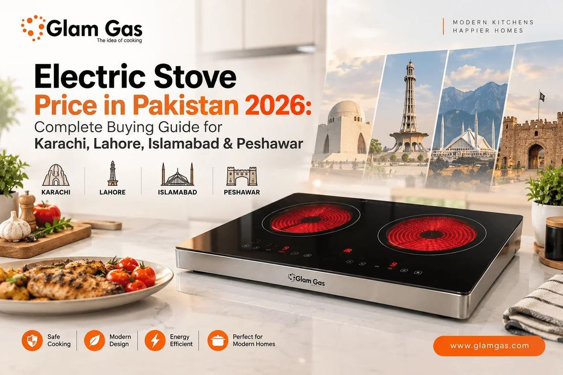 Electric stove price in Pakistan 2026 – GlamGas cooking range in modern kitchen