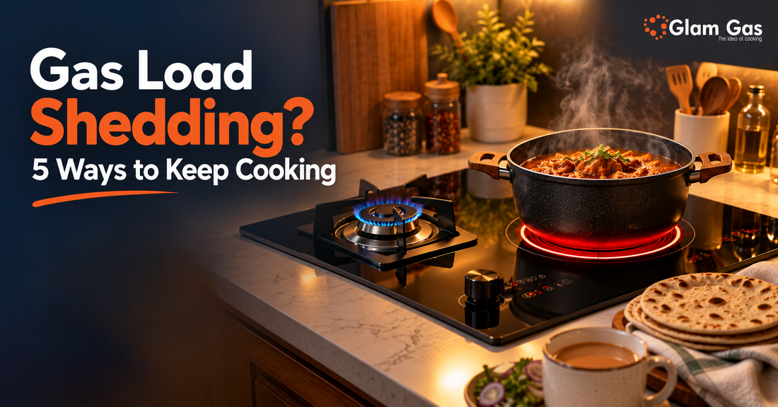 Hybrid gas and electric stove cooking during gas load shedding in a Pakistani kitchen
