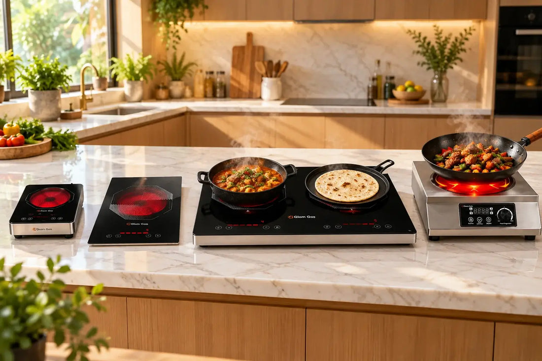 Glam Gas electric stoves Hot Glow-912, B120, 920 and GG-Cook King-12 infrared cookers in a Pakistani kitchen