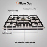 Glam Gas Hob | 903-H | Stainless Steel | 5 Burner | Kitchen Stove | Gas Stove