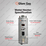 Glam Gas Water Heater | Water Heater | Geyser | 50 Gallon | 8x8 Gauge