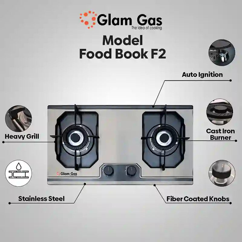 Food Book 2 Burner - Compact Built-In Hob with Safety Features