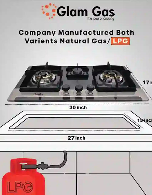Load image into Gallery viewer, Glam Gas Hob | GG-10B Brass | Stainless Steel | 3 Burner | Kitchen Stove | Gas Stove

