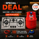 3 burner gas hob with 5kg LPG cylinder Combo 2 Deal and free pipe regulator