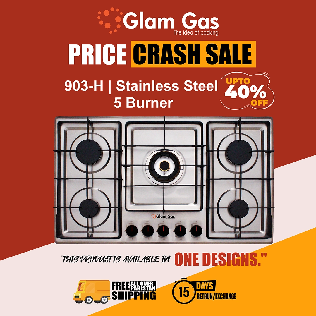 Glam Gas Hob | 903-H | Stainless Steel | 5 Burner | Kitchen Stove | Gas Stove
