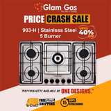 Glam Gas Hob | 903-H | Stainless Steel | 5 Burner | Kitchen Stove | Gas Stove