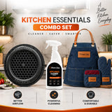 Kitchen accessories combo with hood vent cover cleaner spray and chef apron