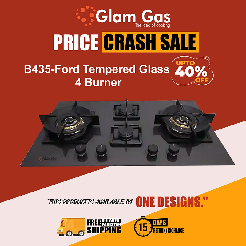 Glam Gas Hob | B435-Ford | Tempered Glass | 4 Burner | Kitchen Stove | Gas Stove