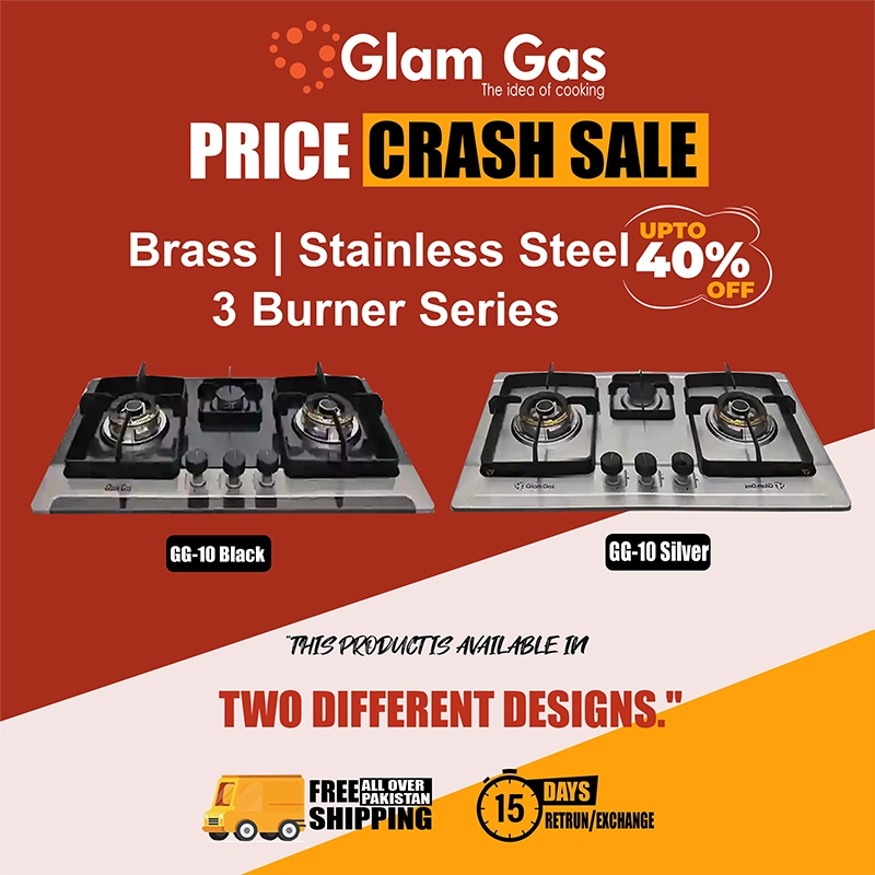 Glam Gas Hob | GG-10 Brass | Stainless Steel | 3 Burner | Kitchen Stove | Gas Stove