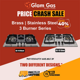 Glam Gas Hob | GG-10 Brass | Stainless Steel | 3 Burner | Kitchen Stove | Gas Stove