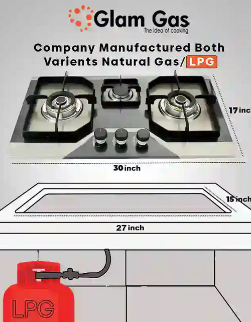 Load image into Gallery viewer, Glam Gas Hob | Flora B | Stainless Steel | 3 Burner | Kitchen Stove | Gas Stove
