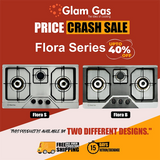 Glam Gas Hob | Flora | Stainless Steel | 3 Burner | Kitchen Stove | Gas Stove