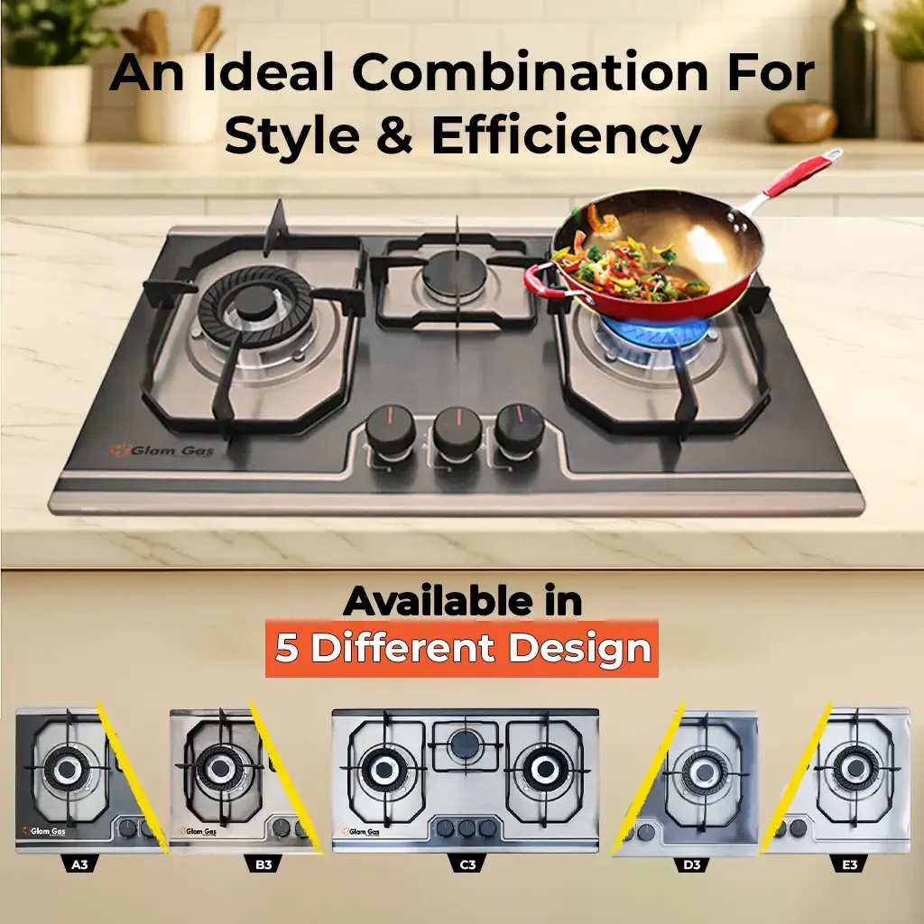 Food Book 3 Burner stainless steel built-in hob with modern design for stylish kitchen setup
