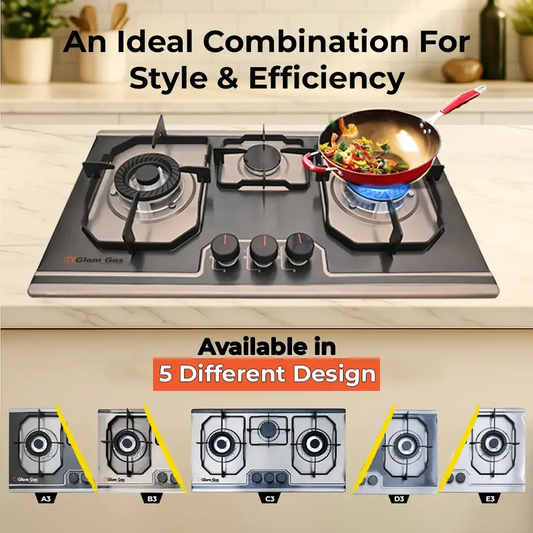 Food Book 3 Burner stainless steel built-in hob with modern design for stylish kitchen setup