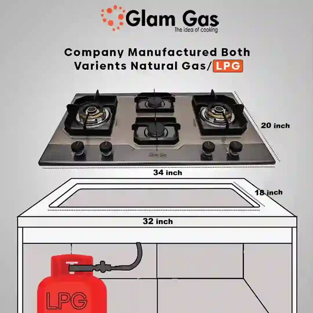 Ford | Hob 4 Burner | Stainless Steel |  Modern Stove for Stylish Kitchens