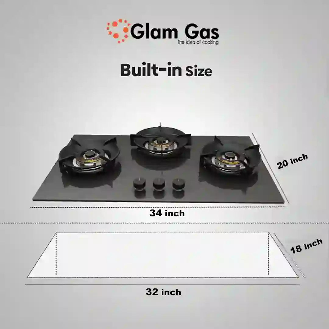 Glam Gas Hob | GG-07A Digital | Tempered Glass | 3 Big Burner | Kitchen Stove | Gas Stove