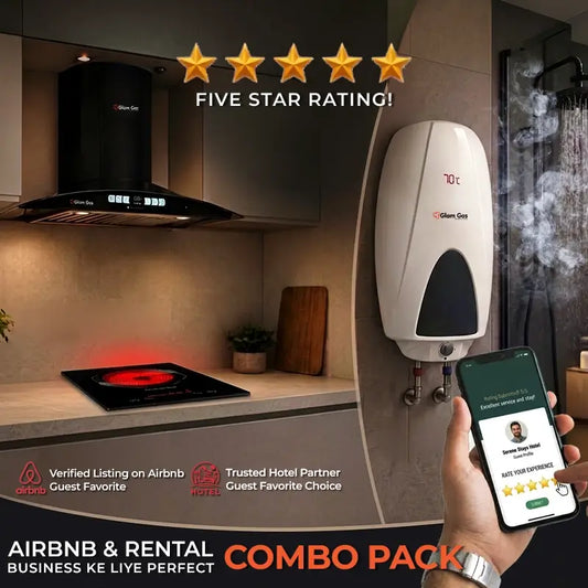Glam Gas Rent 3 Combo Pack Range Hood Infrared Cooker Instant Geyser Airbnb Rental Kitchen Bundle Pakistan