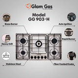 Glam Gas Hob | 903-H | Stainless Steel | 5 Burner | Kitchen Stove | Gas Stove