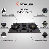 Glam Gas Hob | B435-Ford | Tempered Glass | 4 Burner | Kitchen Stove | Gas Stove