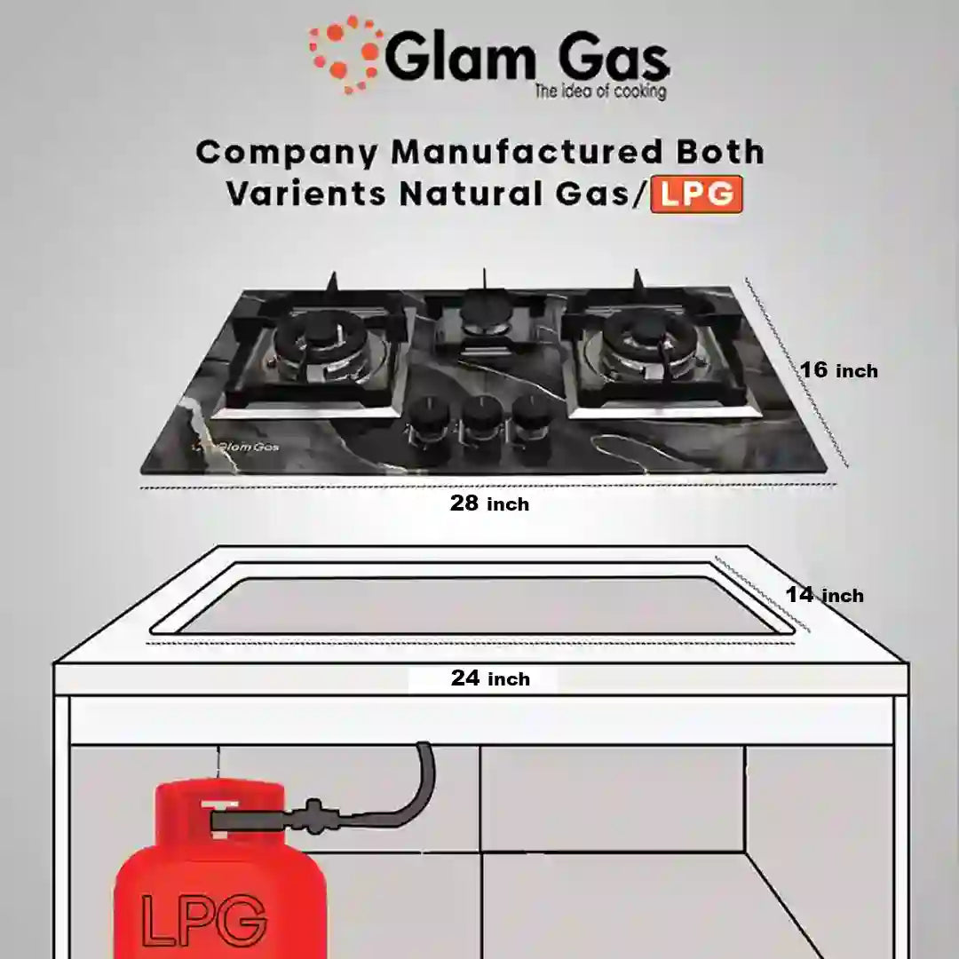 Glam Gas Hob | Digital | Tempered Glass | 3 Burner | Kitchen Stove | Gas Stove