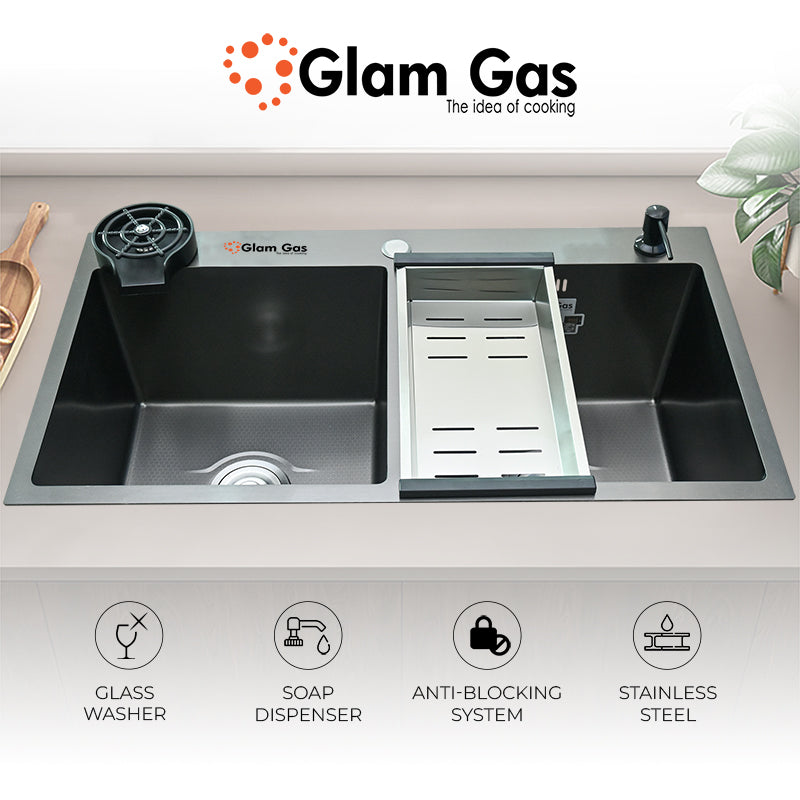 Glam Gas Sink-Lifestyle 57 Texture BK | Stainless steel sink | Kitchen Sink | Double Kitchen Bowl | Kitchen Basin