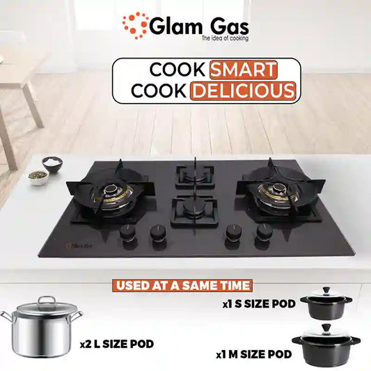 Glam Gas Hob | B435-Ford | Tempered Glass | 4 Burner | Kitchen Stove | Gas Stove