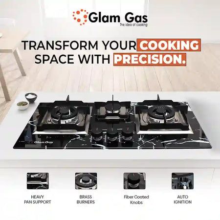 Glam Gas Hob | Greynite | Tempered Glass | 3 Burner | Kitchen Stove | Gas Stove
