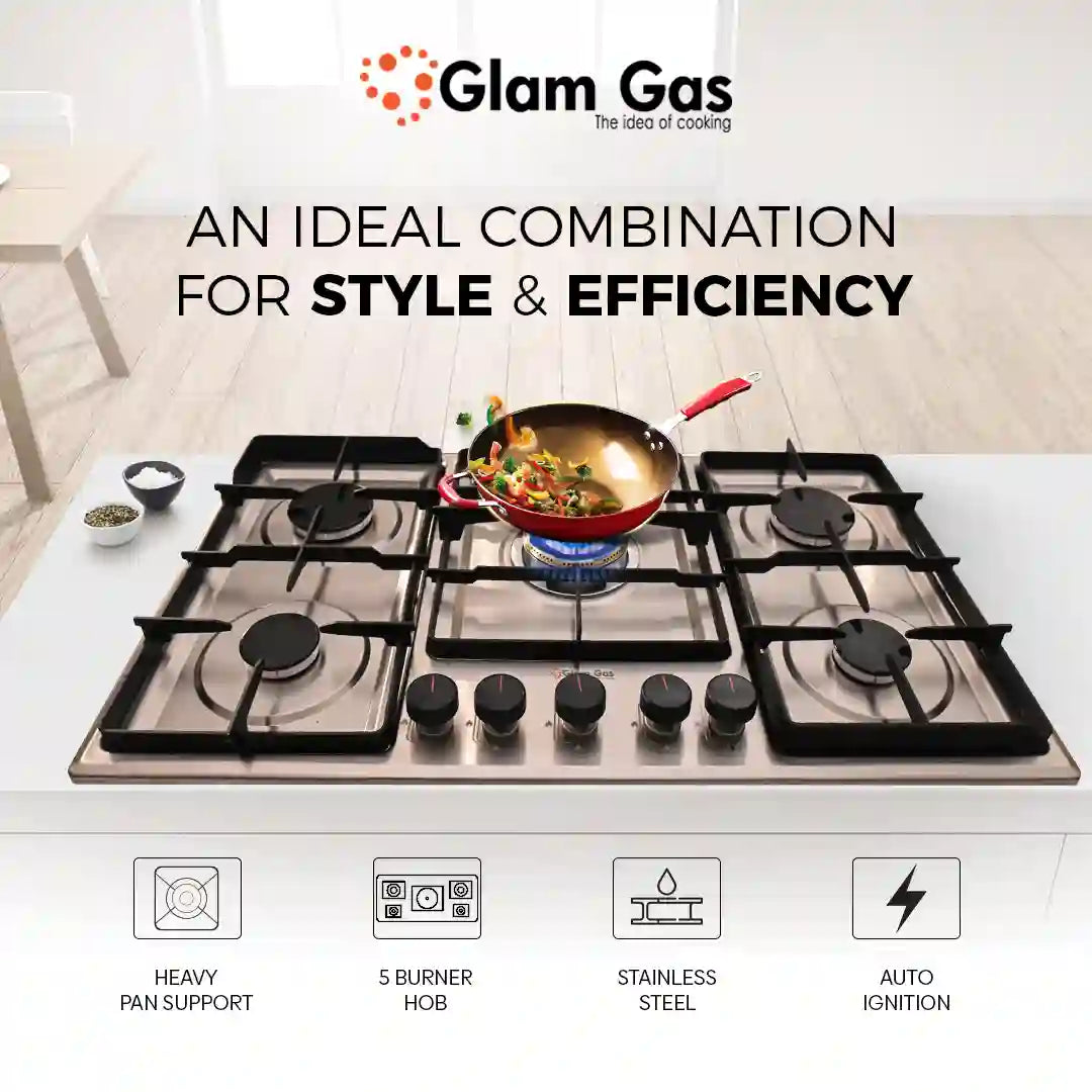 Glam Gas Hob | 903-H | Stainless Steel | 5 Burner | Kitchen Stove | Gas Stove