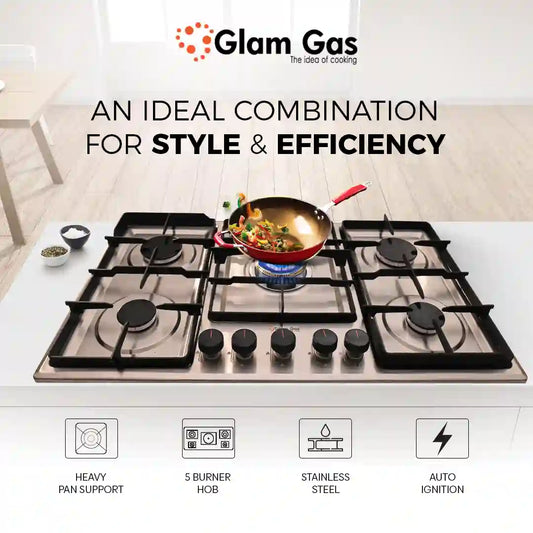 Glam Gas Hob | 903-H | Stainless Steel | 5 Burner | Kitchen Stove | Gas Stove