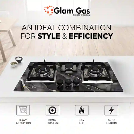 Glam Gas Hob | Digital | Tempered Glass | 3 Burner | Kitchen Stove | Gas Stove