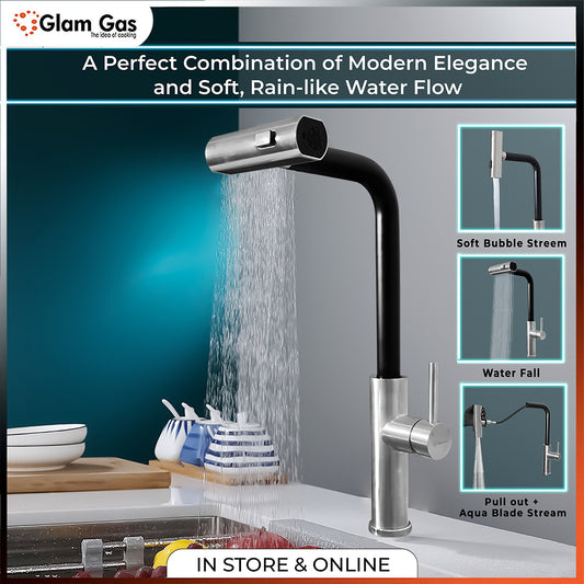 Glam Gas Faucet Rain-12 Black | Nalka | Tuti | Nal | Nalka