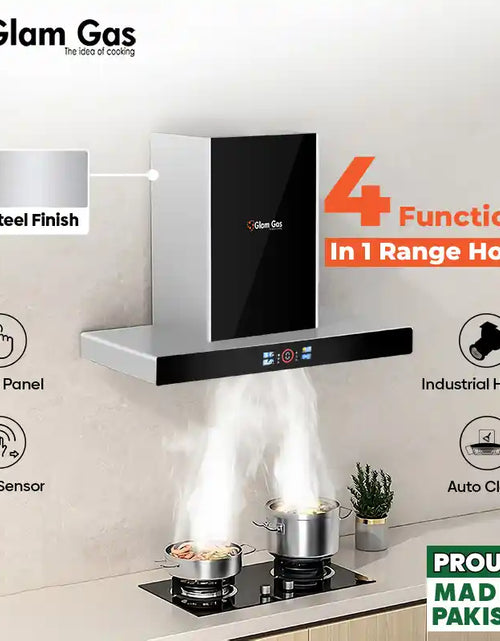 Load image into Gallery viewer, Thunder T-Shaped LED Kitchen Hood (75cm &amp; 90cm) with energy-efficient LED lighting, auto-clean function, and modern design for kitchens in Pakistan
