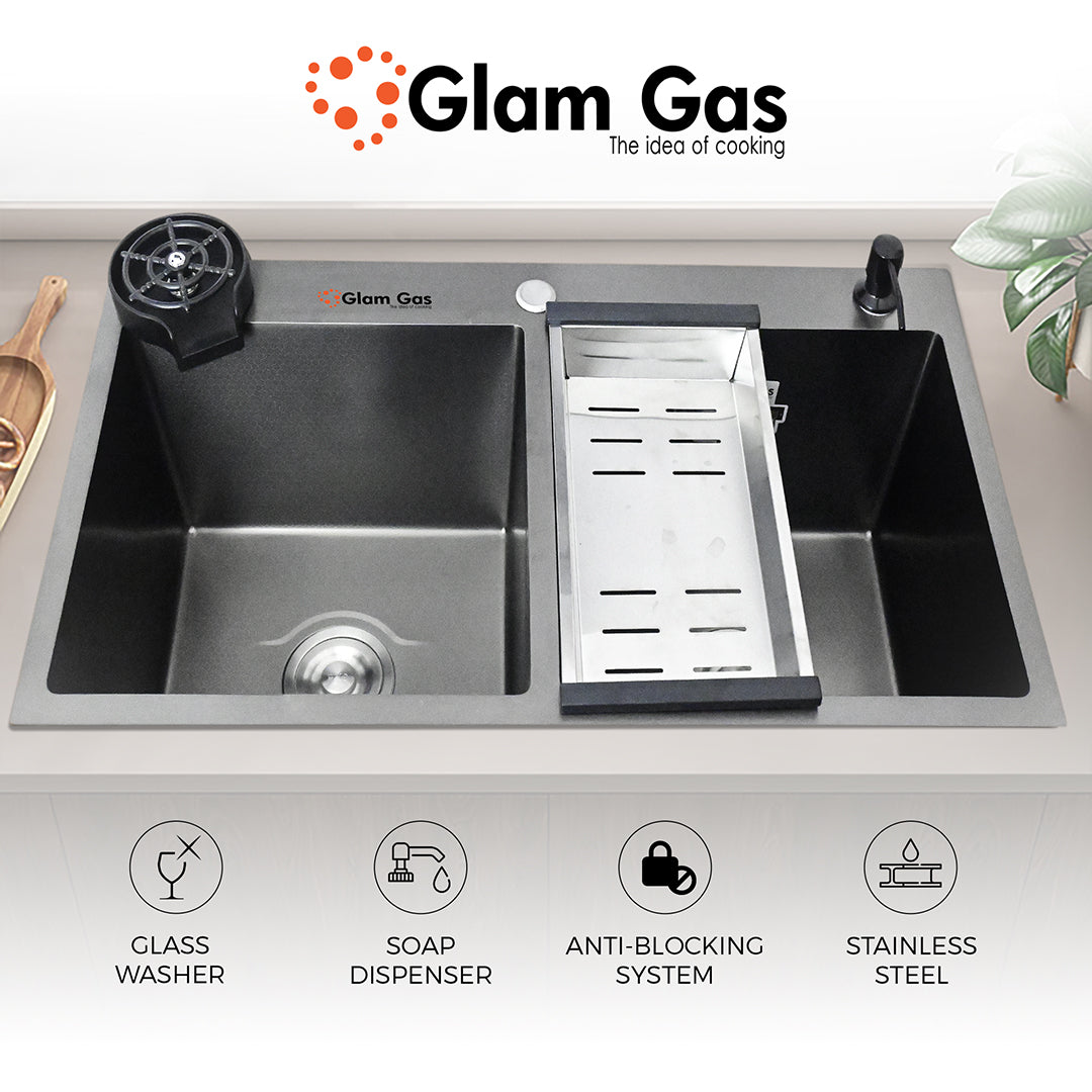 Glam Gas Sink-Lifestyle 57 Texture BK | Stainless steel sink | Kitchen Sink | Double Kitchen Bowl | Kitchen Basin