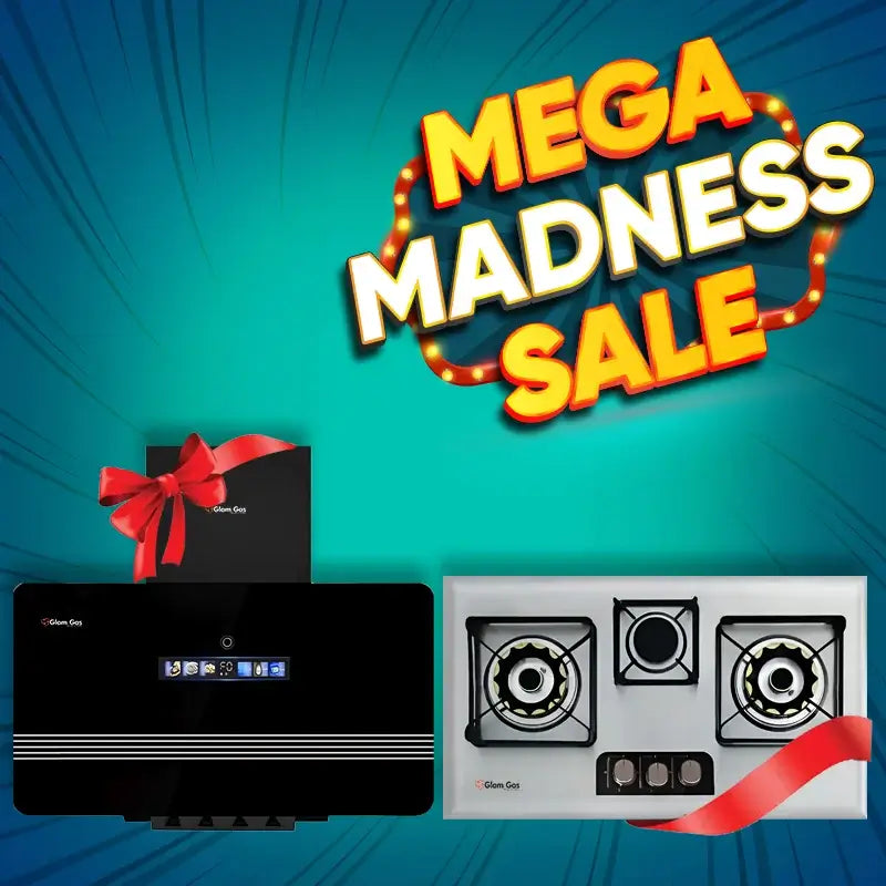 Mega Madness Combo Deal 2 – Glam Gas Range Hood Orbit-12 with Blue Berry Built-in Hob, stainless steel 3-burner kitchen hob and hood combo in Pakistan.