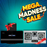 Mega Madness Combo Deal 2 – Glam Gas Range Hood Orbit-12 with Blue Berry Built-in Hob, stainless steel 3-burner kitchen hob and hood combo in Pakistan.