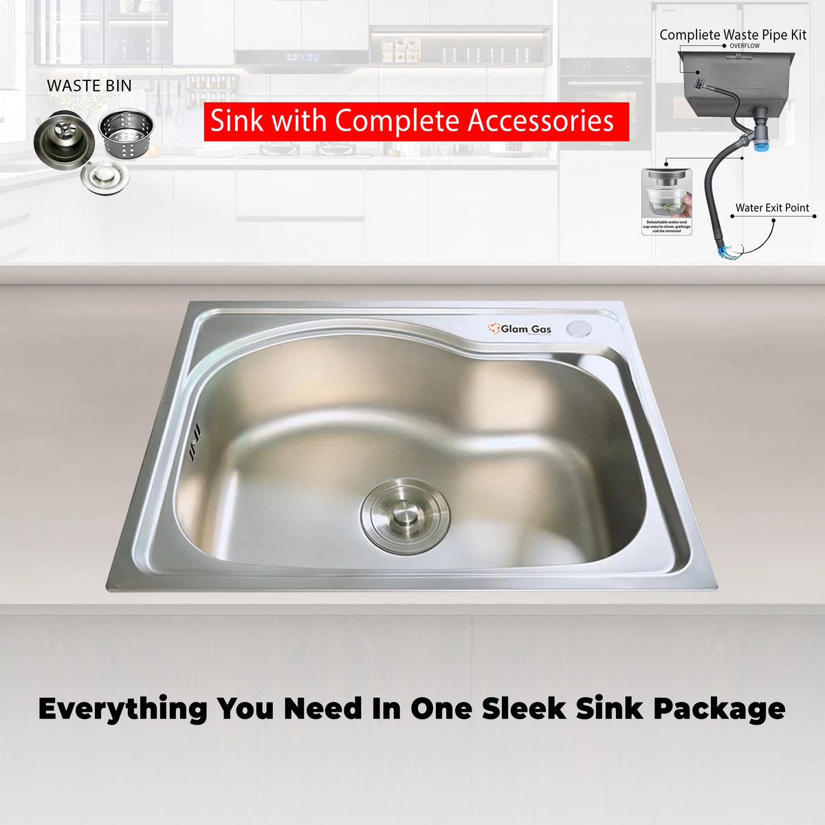 Glam Gas Sink F-10 | Stainless steel sink | Kitchen Sink | Single Kitchen Bowl | Kitchen Basin