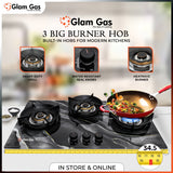 Glam Gas Hob | GG-07A Digital | Tempered Glass | 3 Big Burner | Kitchen Stove | Gas Stove