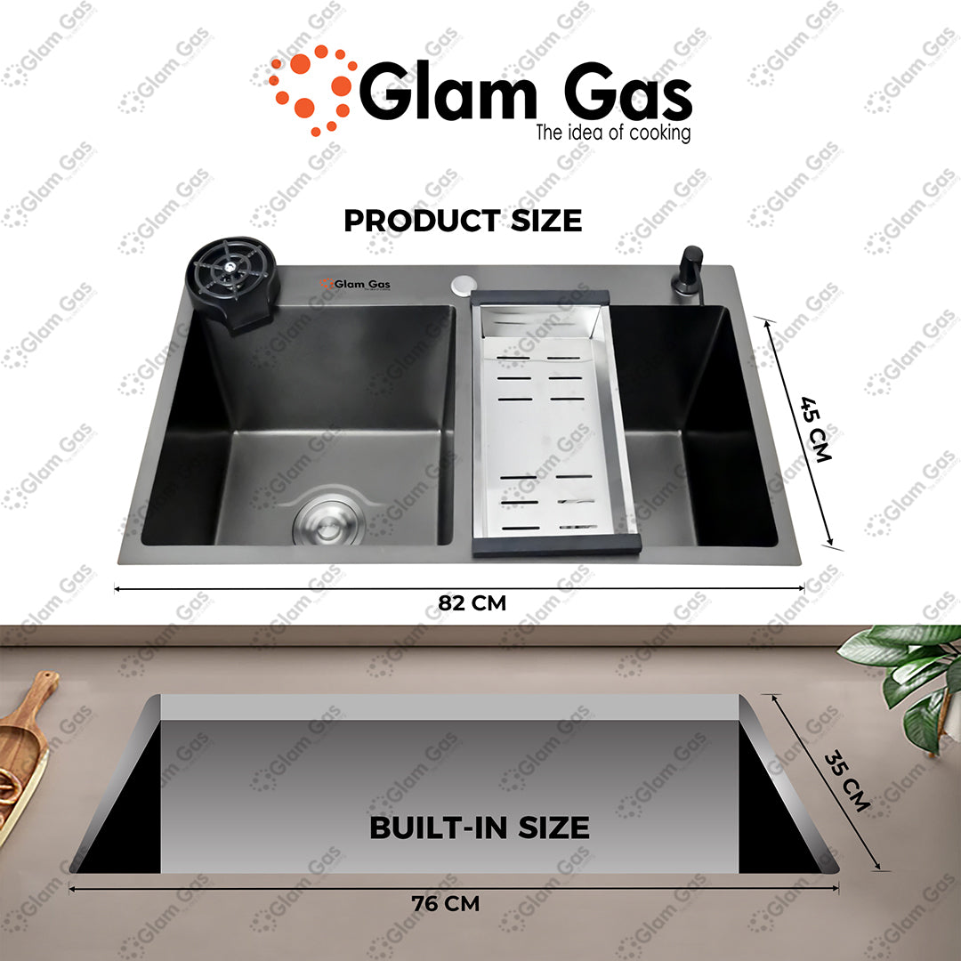 Glam Gas Sink-Lifestyle 57 Texture BK | Stainless steel sink | Kitchen Sink | Double Kitchen Bowl | Kitchen Basin